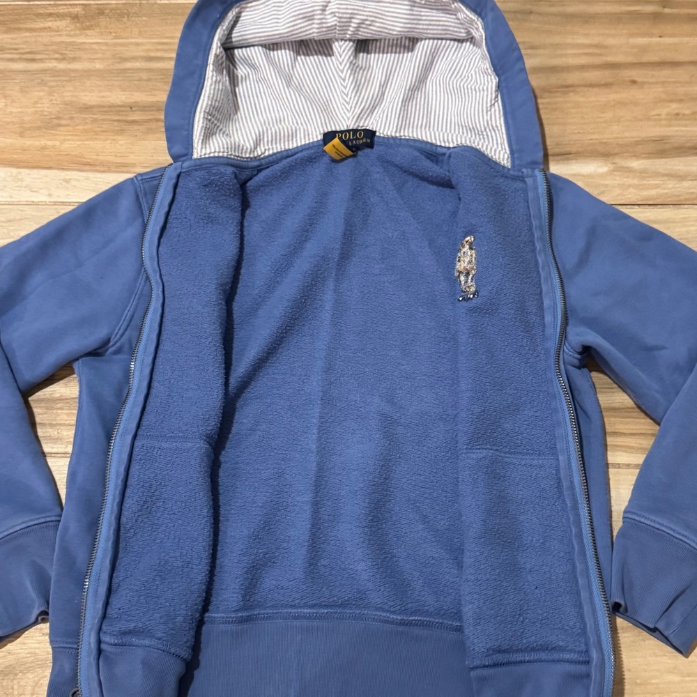 Polo Ralph Lauren Boys Blue Polo Bear Full Zip Hoodie Sweatshirt Size M 10-12 - Picture 5 of 8